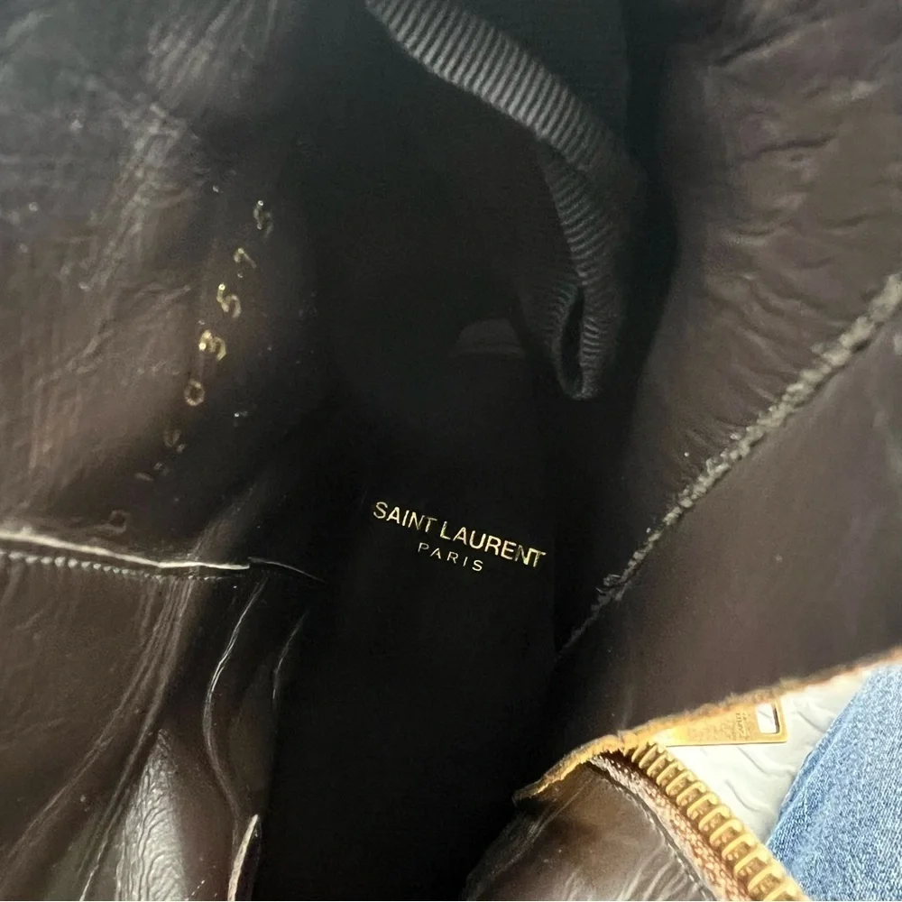 Saint Laurent Men's Wyatt Croc Embossed Harness Boots